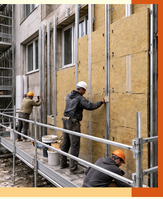 Утепление вентилируемого фасада в Соли-Илецке от 5834 руб/м2 — монтаж и утепление вентфасад | ТепломастерСои